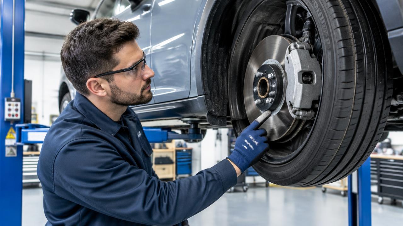 Ilustração de revisão de carro elétrico em oficina mecânica especializada em Chapecó